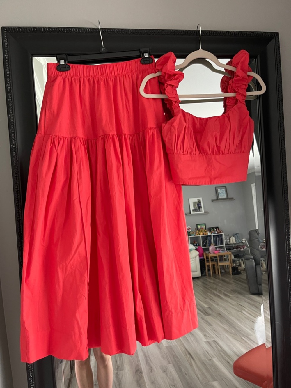 Abercrombie & Fitch Vibrant Orange Red Ruffle Crop Top and Full Skirt Set